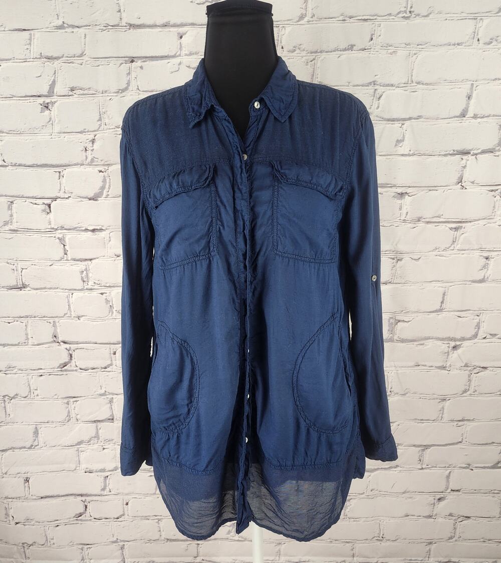 ANTHROPOLOGIE Holding Horses Navy Button-up Womens M casual normcore western